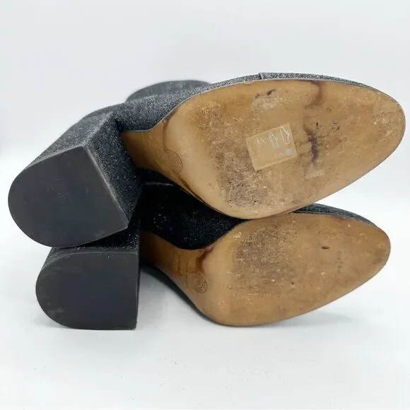 Dries Van Noten Black Glitter Block Heel Side-zip‎ Designer Bootie Boots Sz 9.5